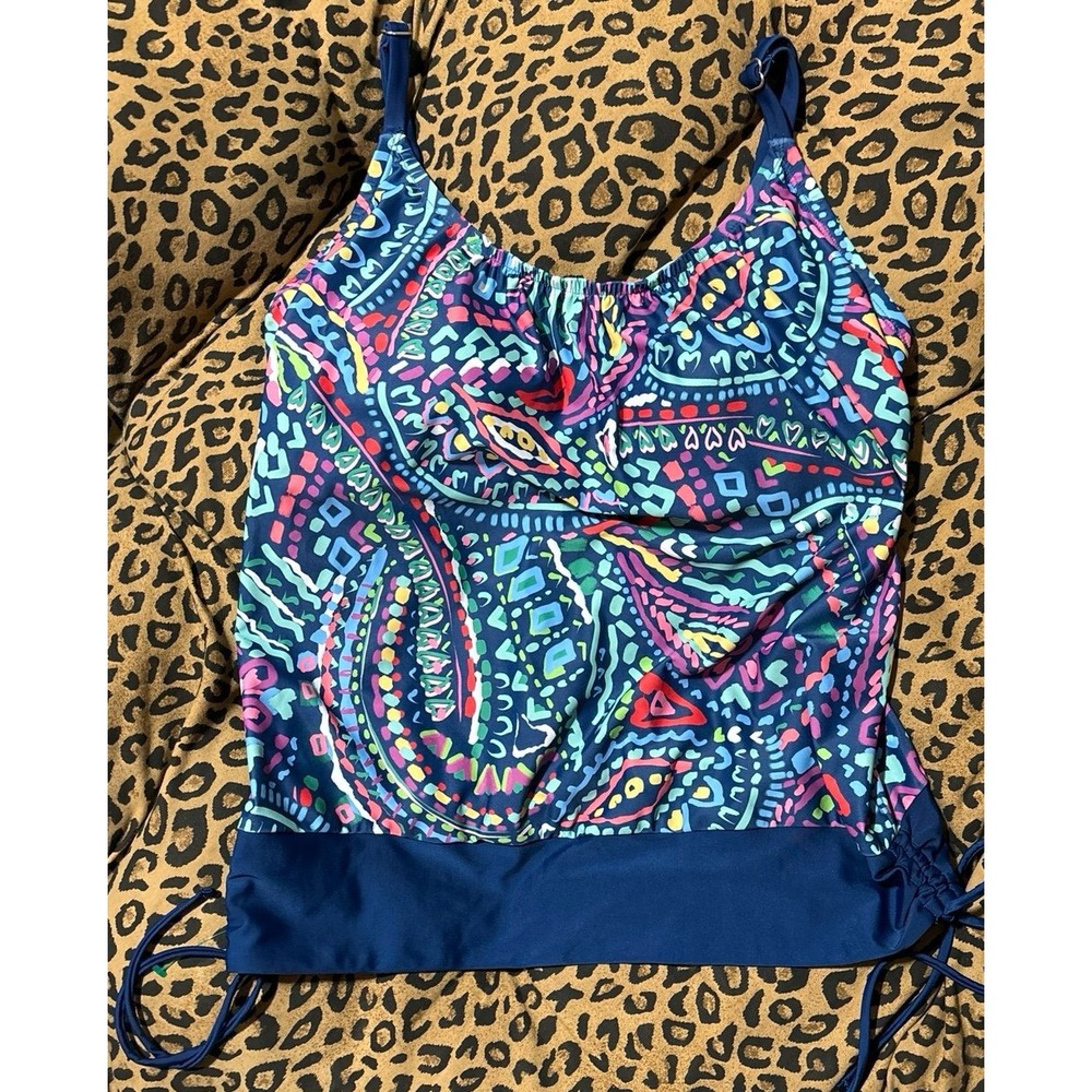 Caribbean Joe Colorful Paisley‎ Print Tankini Swimwear Top, Size 10